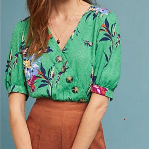 Tops - ISO Anthropologie Maeve green floral tee